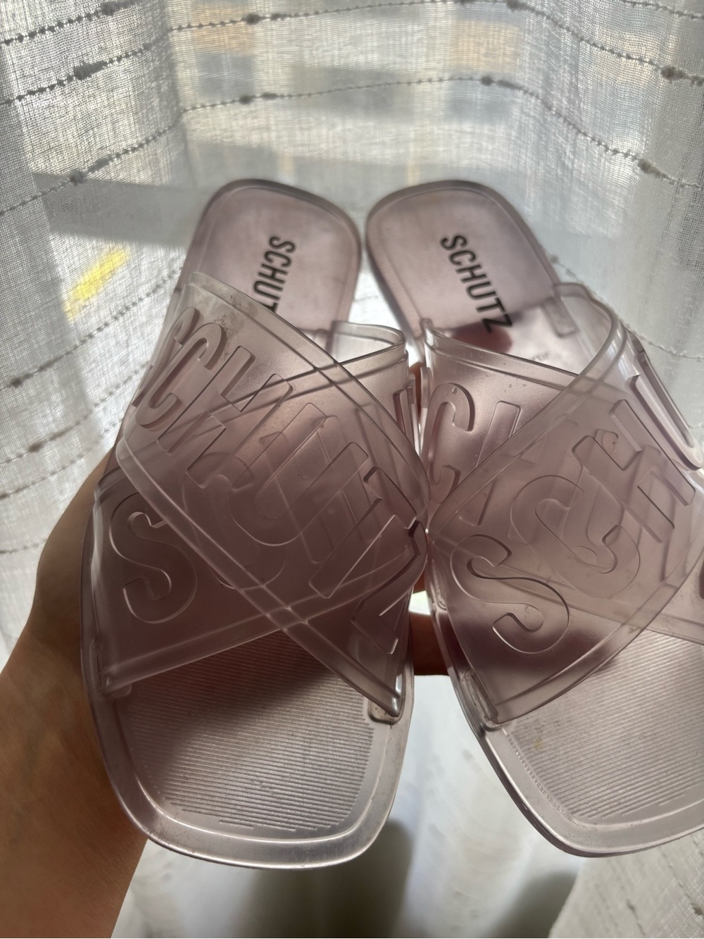 Schutz Women’s Gray Clear Jelly Slide Sandals